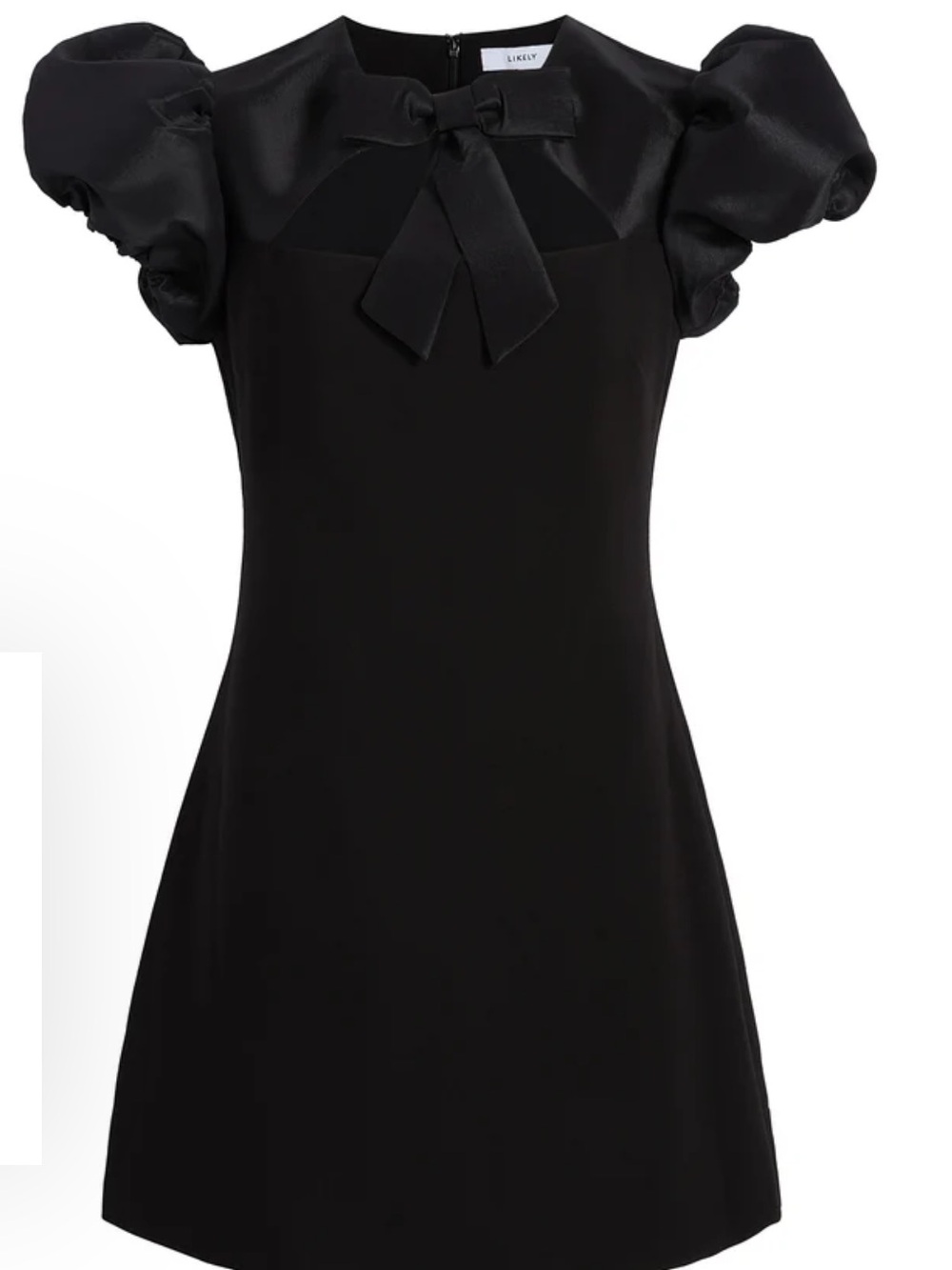 Likely Black Puff-Sleeve Bow Mini Dress
